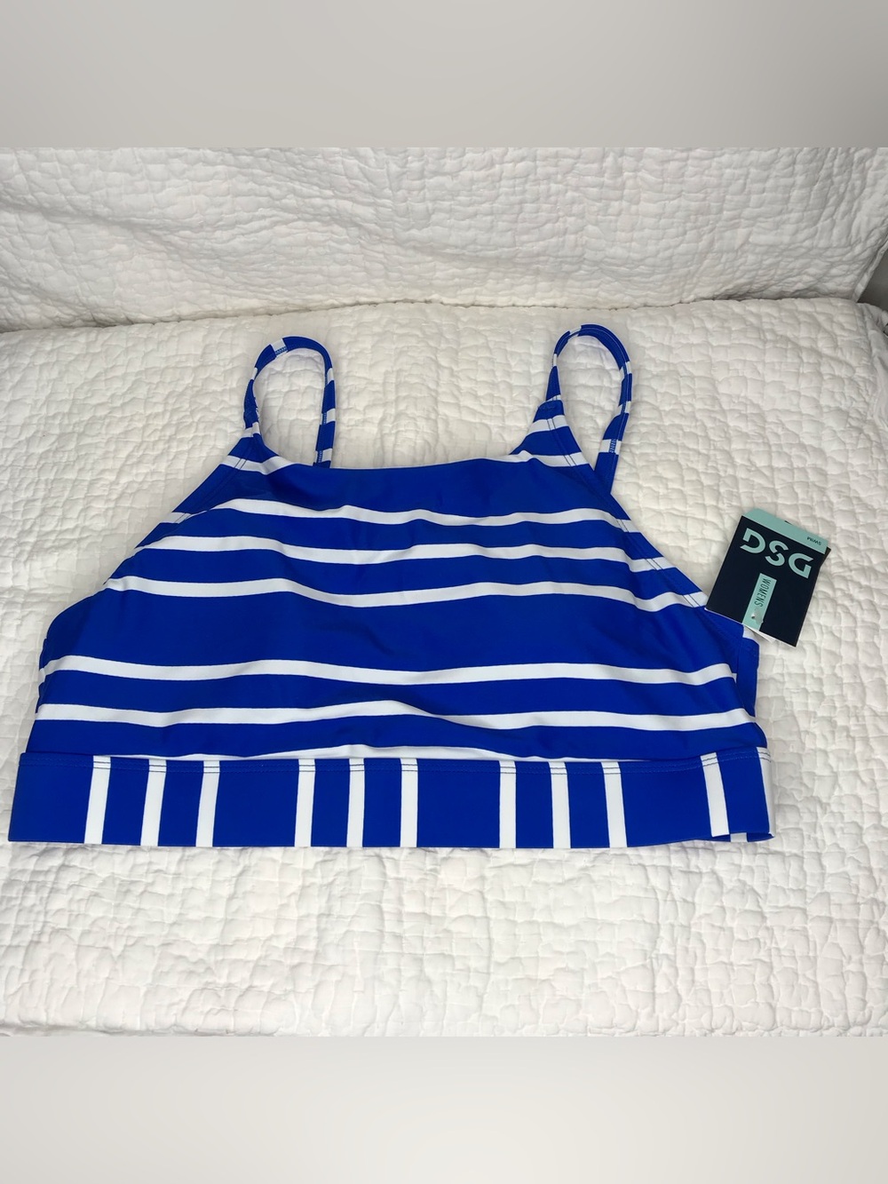 DSG May Top Royal Blue and White Striped Swim Top Size Large